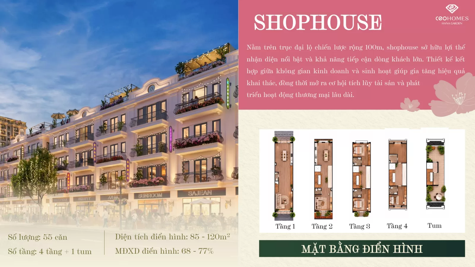 Thiết kế Shophouse CEOHomes Hana Garden